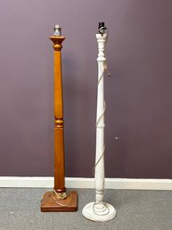 A Pair Of Wooden Floor Lamps, No Shades
