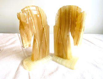 Pair Of Trojan Horse Marble Onyx Book Ends