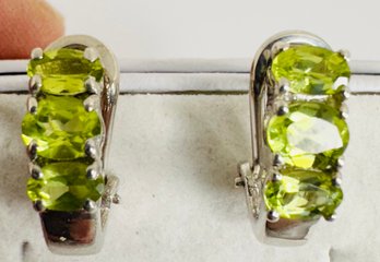 STERLING SILVER AND PERIDOT OMEGA BACK EARRINGS