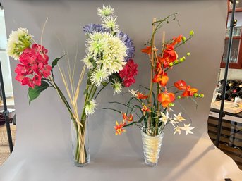 Pair Of Artificial Flower Arrangements In Vases
