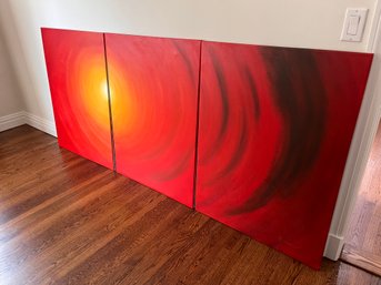 Signed Commissioned Three Panel Oil On Canvas Art - UK Artist  30'L X 40'L Per Panel