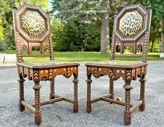 A Pair Of Antique Moroccan Mother Of Pearl Inlay Side Chairs