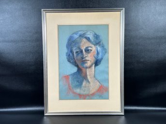 Vintage Original Pastel Portrait, Female, Signed