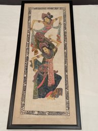Original Painting On Fabric Of Balinese Dancers Signed Ida Bagus Torang Batuan 15x36