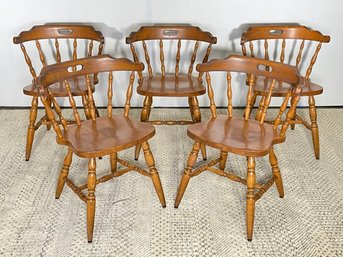 A Set Of 5 Vintage Pine Spindle Back Side Chairs