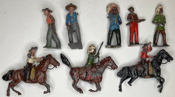 Vintage Toy Lead Cowboys & Indians - Horses - Britains England - Moveable Arms - Guns - Damaged