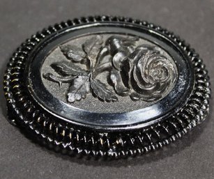 Antique Black Metal Brooch Of A Rose Converted Into Brooch