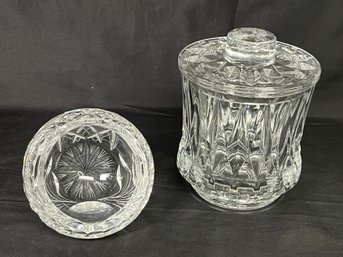 Lead Crystal Tilted Ball Orb And Cut Glass Biscuit Jar