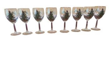 Set Of 8 Vintage Christmas Tree Wine Glasses