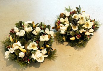 A Pair Of High Quality Faux Floral Christmas Wreaths