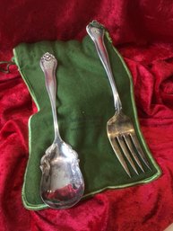 Vintage Silver Plate Serving Fork And Spoon