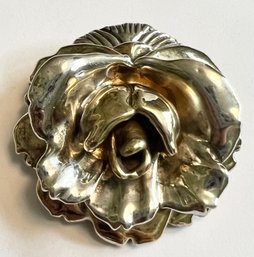 BEAUTIFUL STERLING SILVER PUFFY ROSE BROOCH/PENDANT SIGNED