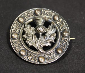 Vintage Scottish Hallmarked Thistle Brooch In Sterling Silver