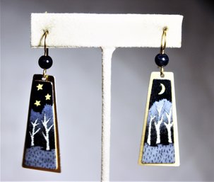 Pair Studio Enamel Aluminum Pierced Earrings Forrest At Night