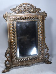 Super Fine Victorian Brass Easel Back Table Mirror Lion Heads And Paws