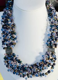 GORGEOUS STERLING SILVER MULTI 5 STRAND BEAD NECKLACE WITH MOONSTONE, BLUES AND GOLD