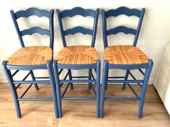 Three Provincial Style Rush Seat Counter Stools Made In Italy