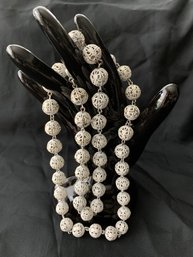 Vintage Pierced White Metal Bead Necklace