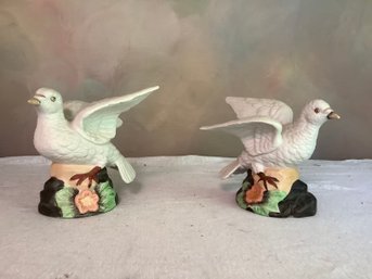 Pair Of Porcelain White Dove Bird Figurines