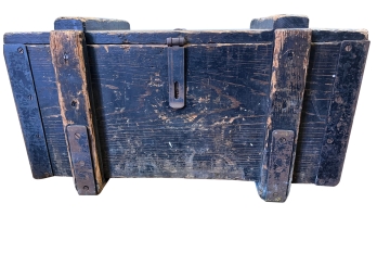 Early Antique Wood / Metal Strapped Primitive Tool Box With Original Hardware - Contents Included!