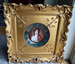 Stunning Antique 19th Century ROYAL VIENNA PORTRAIT PLATE In Ornate Gold Gilt Frame- NO SHIPPING