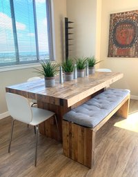 West Elm Emerson Plank Style Dining Table, Bench Four Chairs