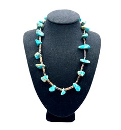 Vintage Turquoise Nugget And Heishi Shell Beaded Necklace