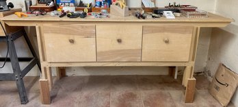 Custom Built (In This Woodshop!) Three Drawer Work Table