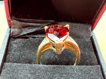 Mozambique Garnet & Diamond Ring In 14K Yellow Gold Setting