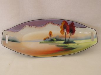 A Beautifully Hand Painted Chikaramachi Japanese Oval Relish Tray/ Celery Dish