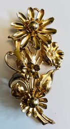 VINTAGE GOLD OVER STERLING SILVER TALL FLOWER BROOCH