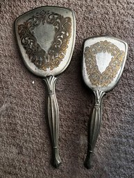 2 Piece Vintage Plated Vanity Set With Decorative Inlay