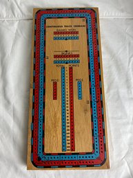 Vintage Cribbage Board With Pegs - Red & Blue
