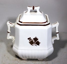 Antique English Ironstone Tea Leaf Lidded Sugar Bowl