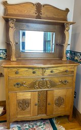 Two Part Vintage Oak Sideboard