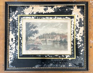 A 19th Century English Lithograph In Distressed Painted Glass Frame
