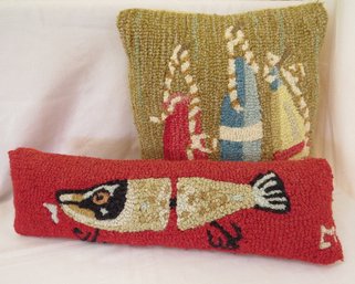 A Pair Of Laura Megroz Chandler 4 Corners Hooked Wool Pillows