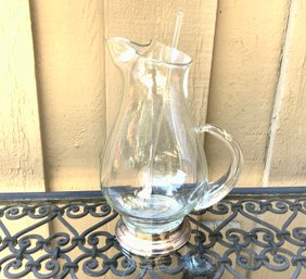 Blown Glass Pitcher With Sterling Silver Base