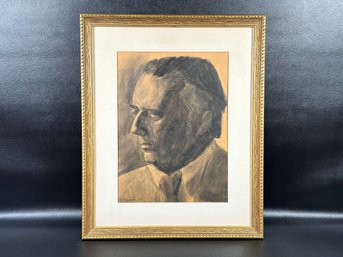 Vintage Original Charcoal Portrait, Male, Signed