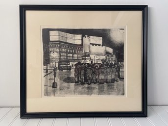 Columbus Circle Lithograph By Listed Artist Theodore Torre-Bueno, 1936 Titled & Dated