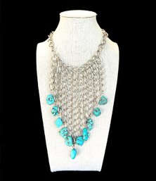 Large Turquoise Color Nugget Bib Chain Necklace