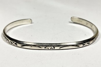 Thin Sterling Silver Cuff Bracelet Native American Southwestern Signed 'M' W Bears