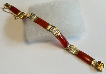 GORGEOUS ASIAN GOLD OVER SILVER CARNELIAN LINK BRACELET