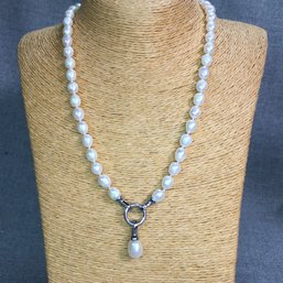 Wonderful Genuine Cultured Baroque Pearl & Sterling Necklace - Pendant & Clasp - 20' Length - New Never Worn