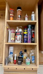 Open Cabinet Shelves Lot With Useful Woodshop Products!