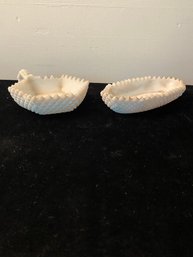 Pair Of Westmoreland English Hobnail White Milk Glass Nappy Bowl Candy Dishes