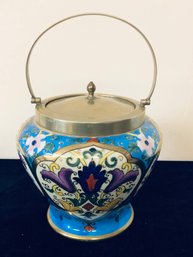 Porcelain And Metal Cookie Jar/bowl