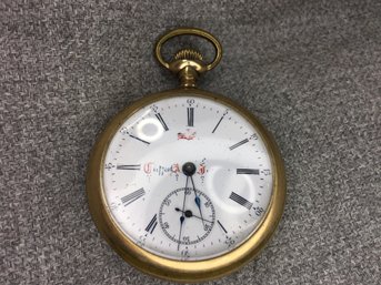 Interesting Antique Pocket Watch - Brevete  - Illegible Maker - As - Is - Guttred ? Guffred ? Gold Plated