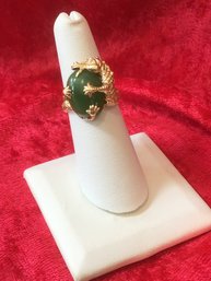 HUGE 14K GOLD JADE DRAGON RING Size 7