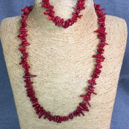 Lovely Red Spiny Red Coral Bracelet & Necklace Set - Fantastic Look - Gold Plated Clasp / Extender - NICE !